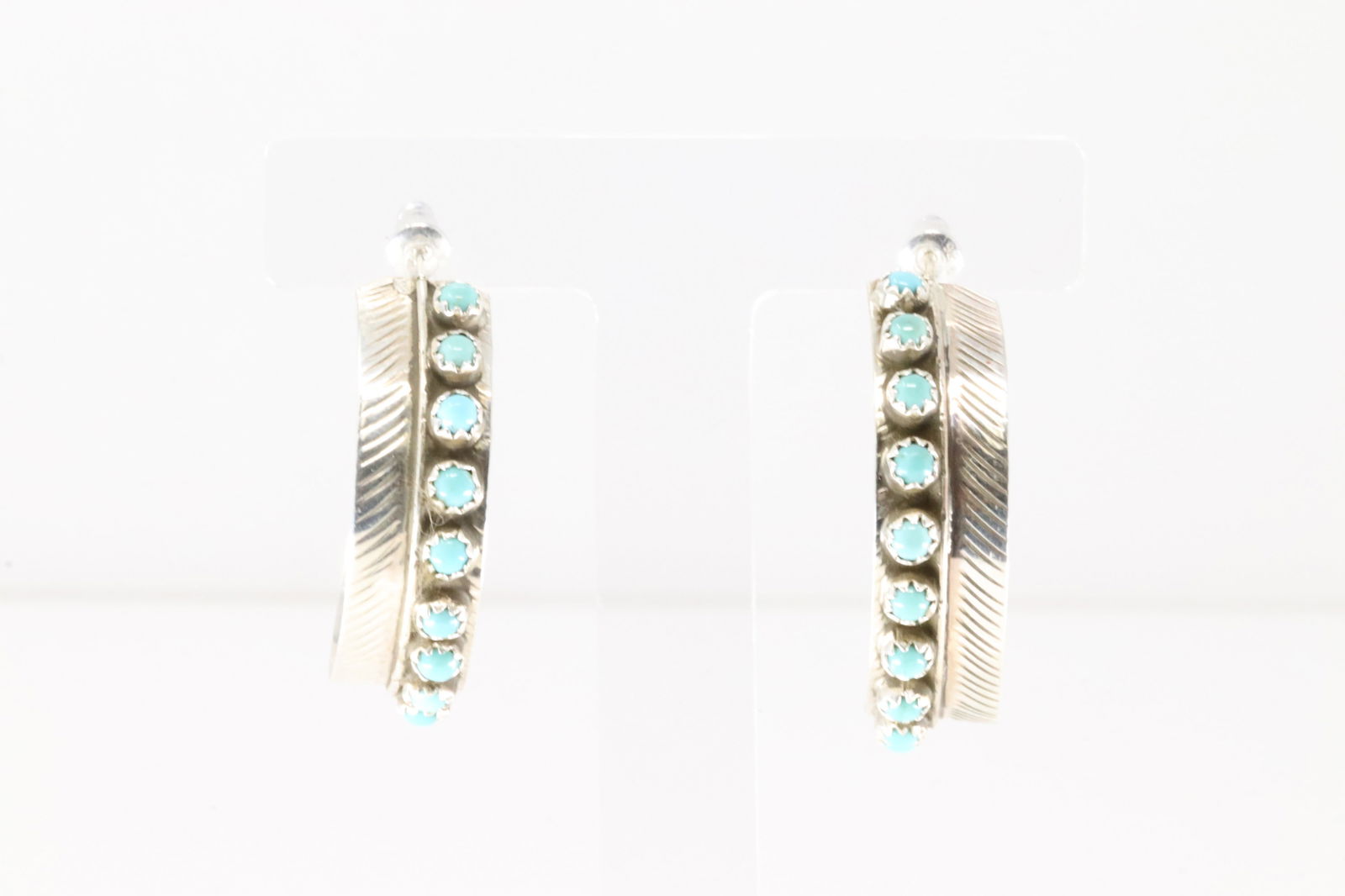 Native America Navajo Sterling Silver Turquoise Feather Post Earring's By Aaron Davis. (1 of 4)