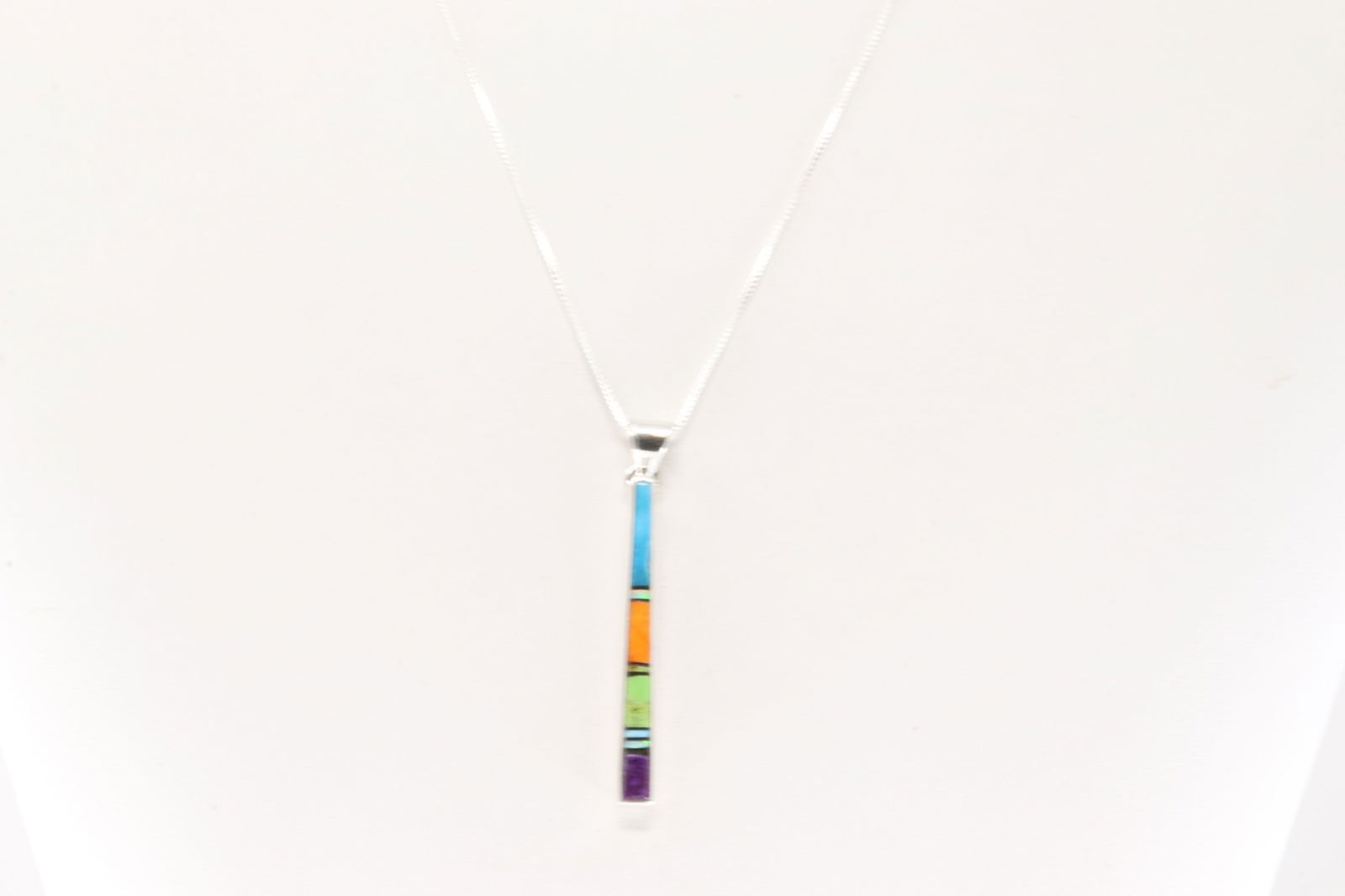 Native America Navajo Sterling Silver Multi-Color Stone Inlay Pendant By Rick Tolino. With A 925 (1 of 4)