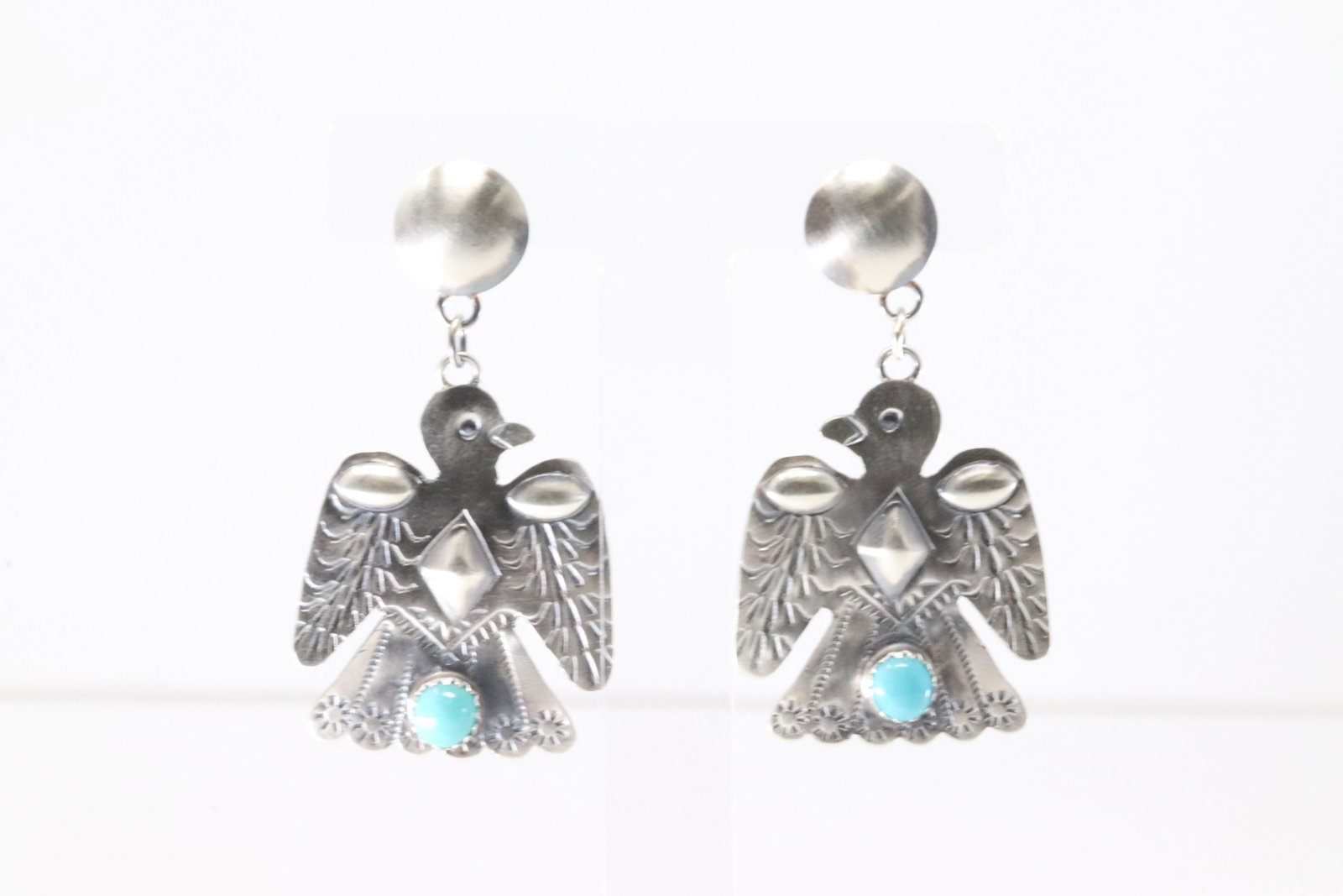Native America Navajo Sterling Silver Turquoise Thunderbird Post / Dangling Earring's By Tim Yazzie.: This is a Native America Navajo Sterling Silver Turquoise Thunderbird Post / Dangling Earring's By Tim Yazzie.