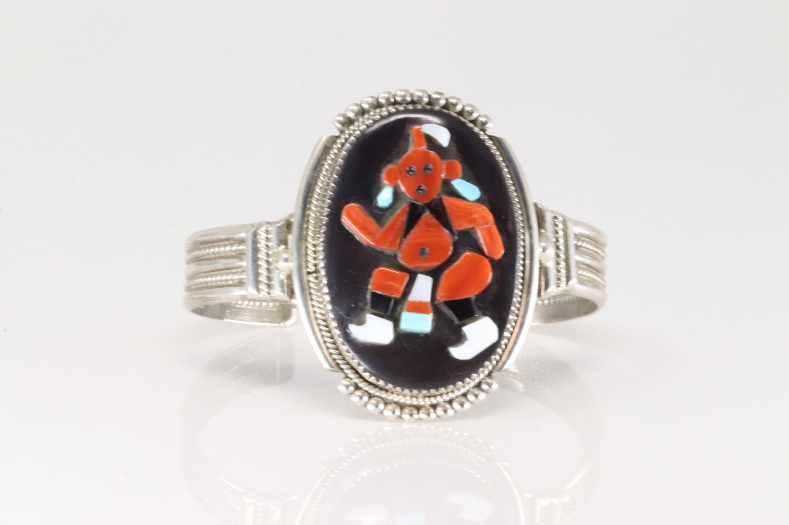 Native America Zuni Sterling Silver Multi-Color Kachina Stone Bracelet Cuff By Bev Etsate. (1 of 4)