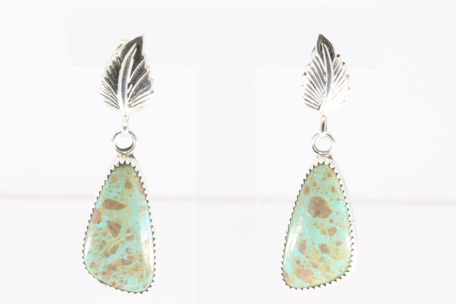 Native America Navajo Sterling Silver Turquoise Leaf Post / Dangling Earring's By Hiram Largo. (1 of 4)