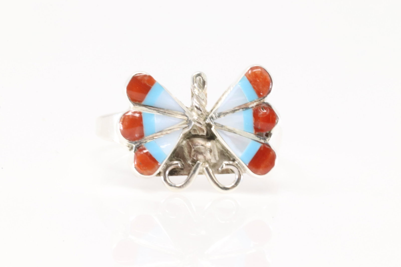 Native America Navajo Sterling Silver Multi-Color Stone Inlay Butterfly Ring. (1 of 4)