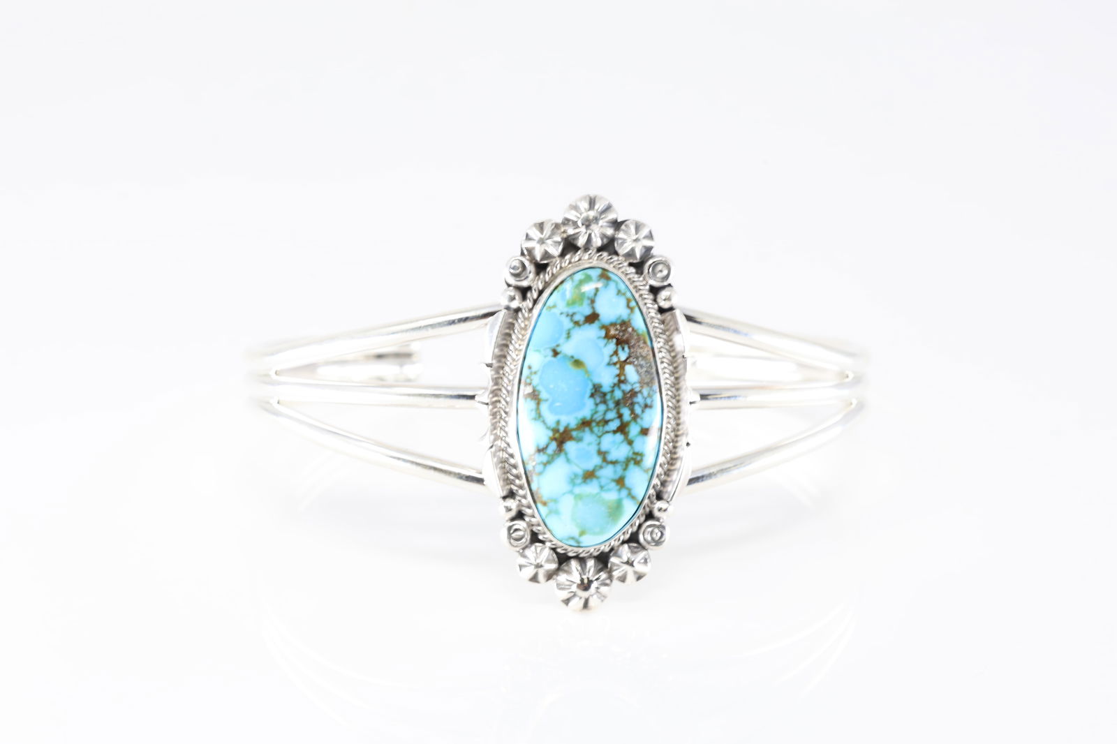 Native America Navajo Sterling Silver Kingman Turquoise Bracelet Cuff By Daniel Benally. (1 of 4)