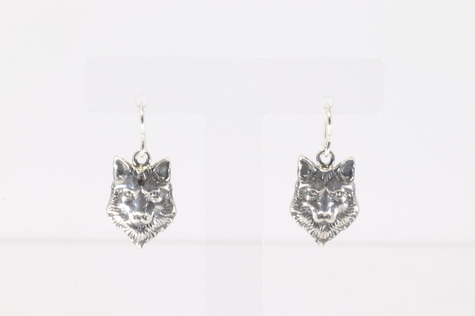 Native America Navajo Sterling Silver Wolf Face Dangling Earring's. (1 of 3)