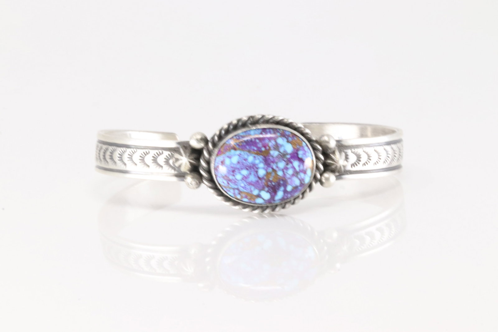 Native America Navajo Sterling Silver Turquoise Compressed Barcelet By Rick Enriquez.: This is a Native America Navajo Sterling Silver Turquoise Compressed Barcelet By Rick Enriquez.