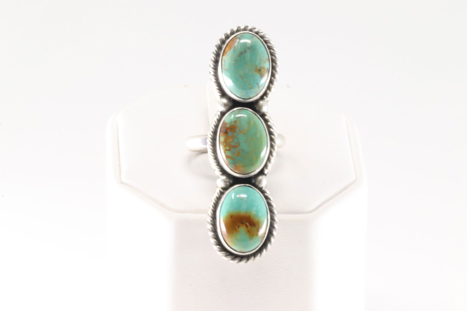 Native America Navajo Sterling Silver Turquoise Ring 3 Stone By A.M. (1 of 4)
