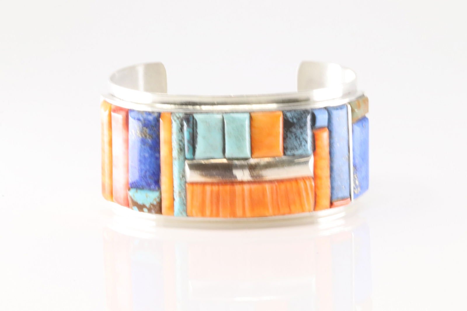 Native America Navajo Sterling Silver Multi-Color Stone Bracelet Cuff By H.Smith. (1 of 4)