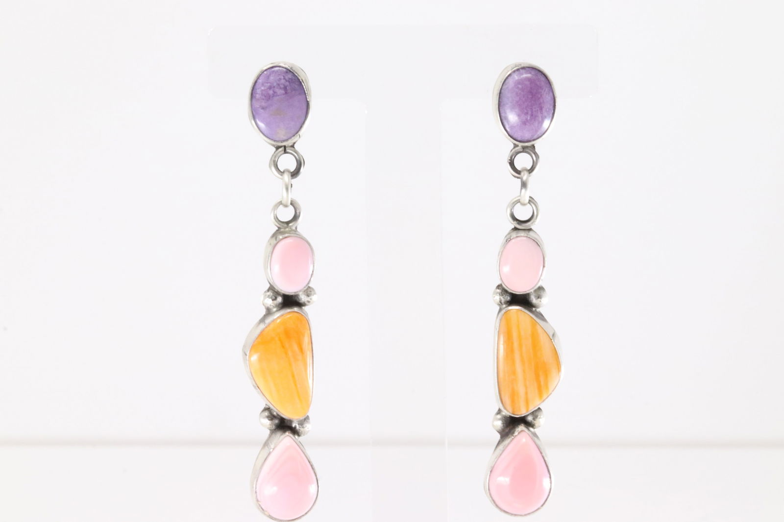 Native America Navajo Sterling Silver Multi-Color Stone Post / Dangling Earring's By Dany Henio. (1 of 4)