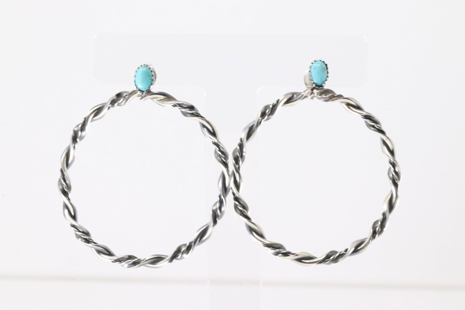 Native America Navajo Sterling Silver Turquoise Hoop Post Earring's By Nelson Leonard Jr.: This is a Native America Navajo Sterling Silver Turquoise Hoop Post Earring's By Nelson Leonard Jr.