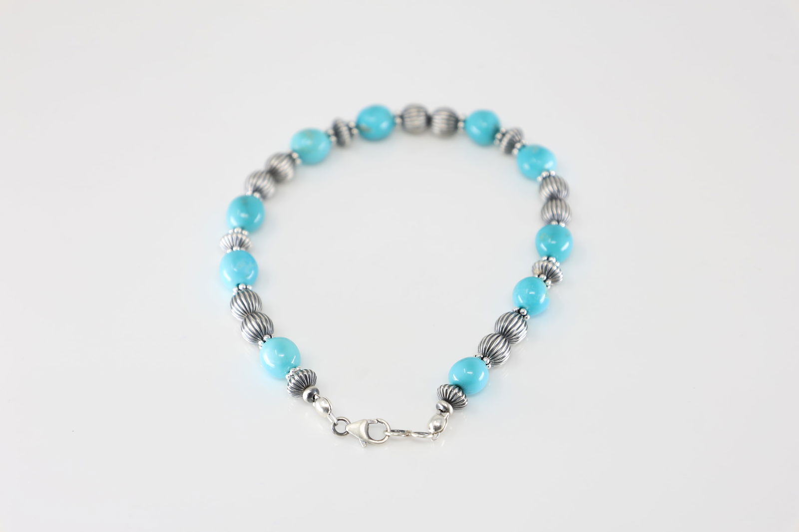 Native America Navajo Sterling Silver Turquoise / Pearl Beaded Bracelet Link. (1 of 3)