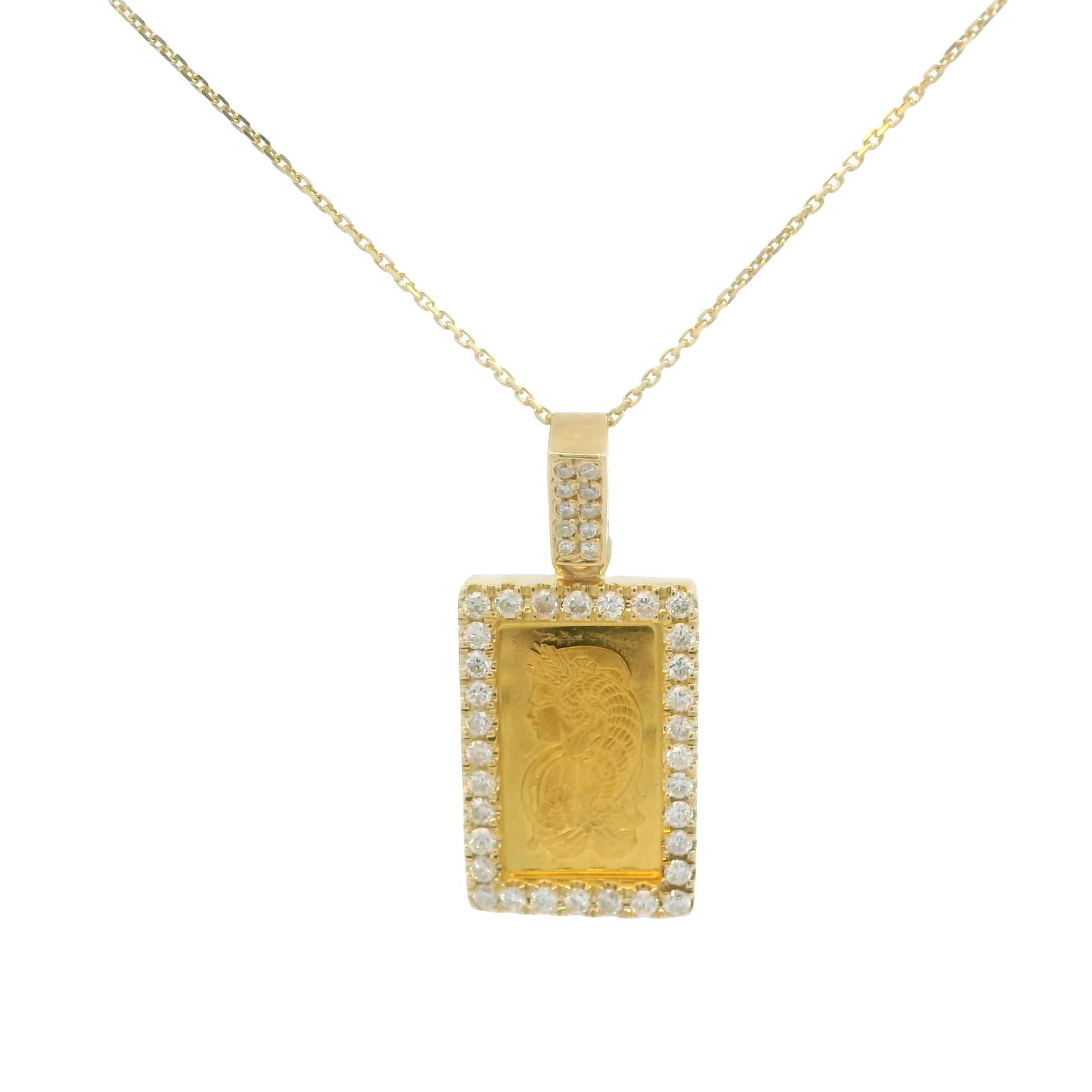 24KT Gold Lady Fortuna Bar Pendant & Encased Diamond 14KT (1 of 4)