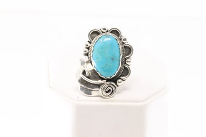 Native America Navajo Sterling Silver Turquoise Ring By B.