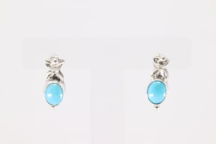 Native America Navajo Sterling Silver Turquoise Post Earring's By Annette Chiquito.