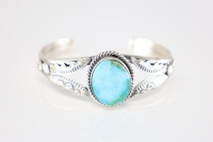 Native America Navajo Sterling Silver Sonora Gold Turquoise Bracelet Cuff By Juanita Long.