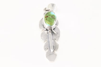 Native America Navajo Sterling Silver Sonora Gold Turquoise Feather Pendant By June Delgarito.