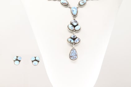 Native America Navajo Sterling Silver Golden Hill Turquoise Necklace & Earring's Set By P.Johnson.