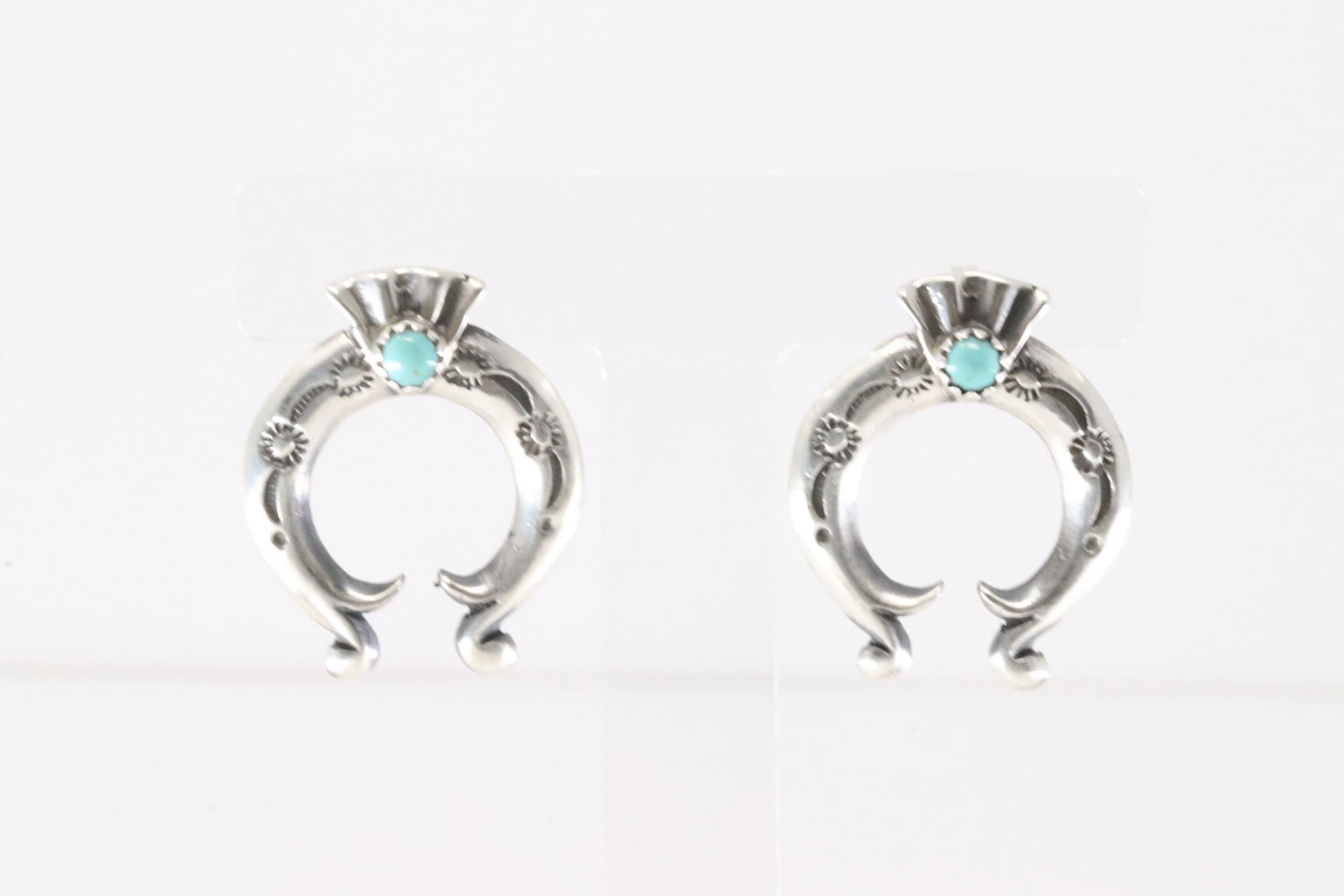 Native America Navajo Sterling Silver Turquoise Naja Post Earring's By Paige Gordan.: This is a Native America Navajo Sterling Silver Turquoise Naja Post Earring's By Paige Gordan.