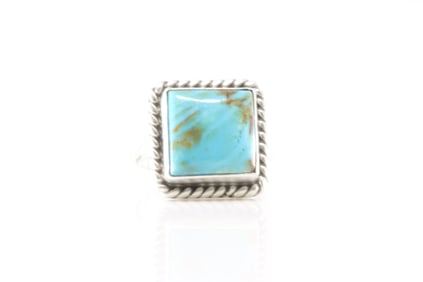 Native America Navajo Sterling Silver Square Turquoise Ring By J.