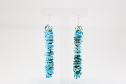 Native America Navajo Sterling Silver Turquoise / Beaded Hoop Dangling Earring's By Lucinda Sardo.