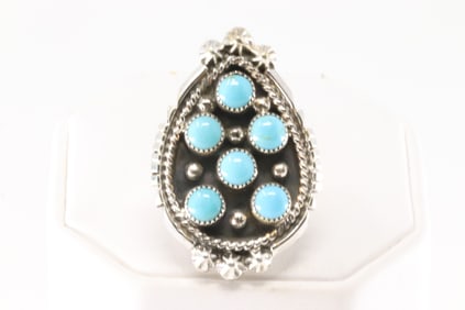 Native America Navajo Sterling Silver Turquoise Ring By Kenny Lonjose.