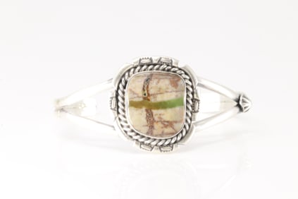 Native America Navajo Sterling Silver Boulder Turquoise Bracelet Cuff By Augustine Largo.