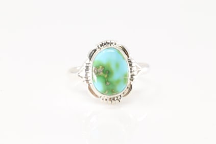Native America Navajo Sterling Silver Sonora Gold Turquoise Ring By J.F.