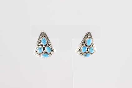 Native America Navajo Sterling Silver Turquoise Post Earring's By Melvin Chee.