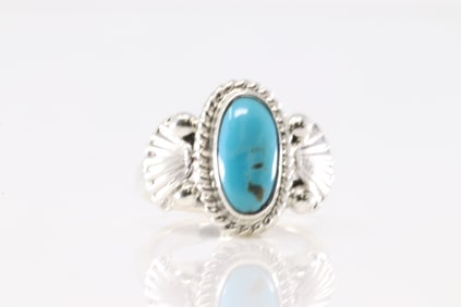 Native America Navajo Sterling Silver Turquoise Ring By Alice R Saunders.