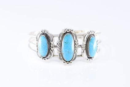 Native America Navajo Sterling Silver Turquoise Bracelet Cuff By R.B.