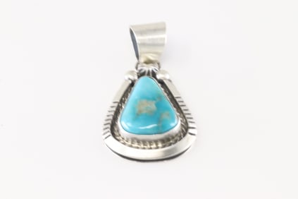 Native America Navajo Sterling Silver Kingman Turquoise Pendant By Donovan Skeets.