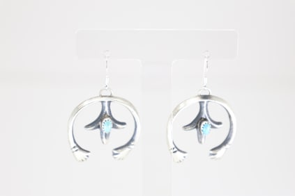 Native America Navajo Sterling Silver Turquoise Naja Dangling Earring's By Martha Cayatiento.