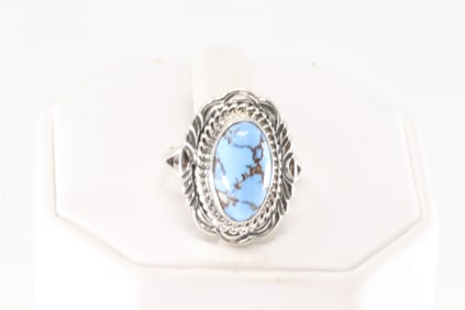 Native America Navajo Sterling Silver Golden Hill Turquoise Ring By V.Chee.