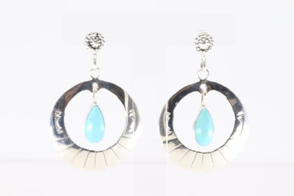 Native America Navajo Sterling Silver Turquoise Post / Dangling Earring's By Sheena Jack.
