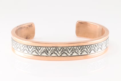 Native America Navajo Sterling Silver Copper Bracelet By Wylie Sacatero.