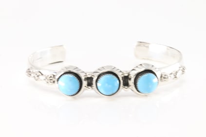 Native America Navajo Sterling Silver Turquoise Bracelet Cuff By Suzanna Johnson.