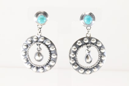 Native America Navajo Sterling Silver Turquoise Post / Dangling Earring's By Gabrielle Yazzie.