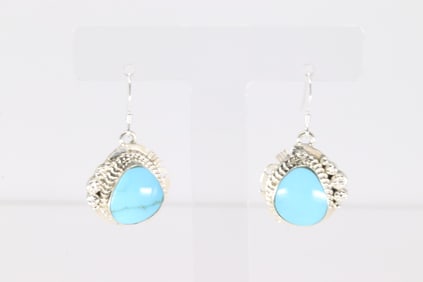 Native America Navajo Sterling Silver Turquoise Dangling Earring's By Arlene Lewis.