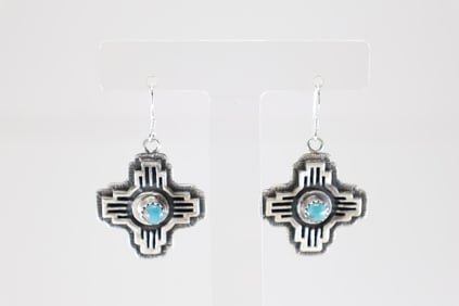 Native America Navajo Sterling Silver Turquoise Cross Dangling Earring's By Kenny Lonjose.