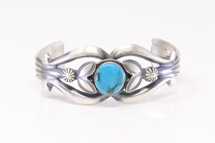 Native America Navajo Sterling Silver Turquoise Bracelet Cuff By Henry Morgan.