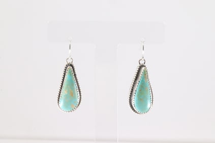 Native America Navajo Sterling Silver Kingman Turquoise Dangling Earring's By Virginia Becenti.
