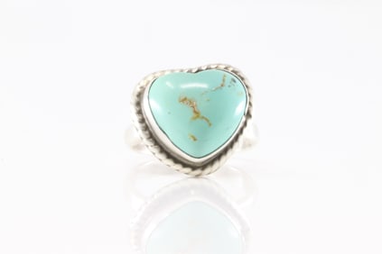 Native America Navajo Sterling Silver Turquoise Heart Ring By J.