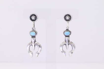 Native America Navajo Sterling Silver Turquoise Naja Post & Dangling Earring's By Annie Spencer.