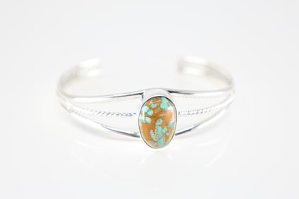 Native America Navajo Sterling Silver Royston Stone Bracelet Cuff.