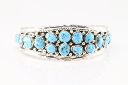 Native America Navajo Sterling Silver Turquoise Bracelet Cuff By Anita White Goat.