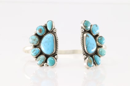 Native America Navajo Sterling Silver Kingman Turquoise Bracelet Cuff By Geraldine James.