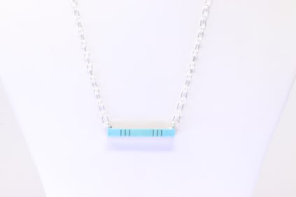 Native America Zuni Sterling Silver Turquoise Turquoise Inlay Necklace By Maderral Kallestewa.