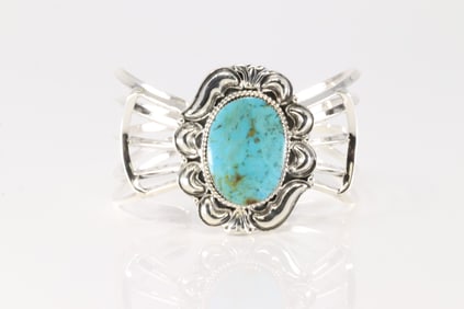 Native America Navajo Sterling Silver Turquoise Bracelet Cuff By Irvin Tsosie.