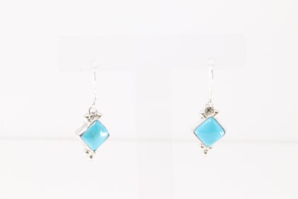 Native America Navajo Sterling Silver Turquoise Dangling Earring's By Sharon McCarthy.