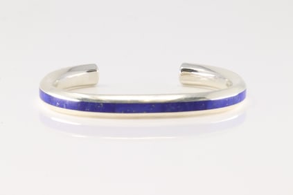 Native America Navajo Sterling Silver Lapis Stone Bracelet By J.Natachu.