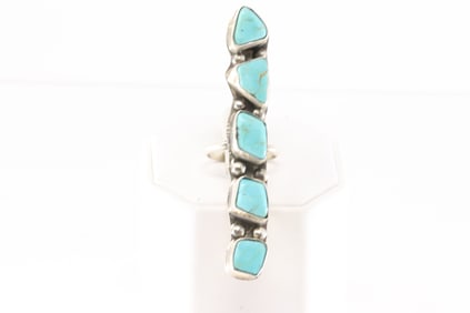 Native America Zuni Sterling Silver Kingman Turquoise Ring By Jude Candelaria.